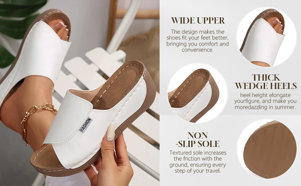 Summer Wedge Slides Slippers Fashion Fish Mouth Thick Bottom Roman Shoes Solid Color Beach Sandals For Women