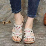 Flower Embroidered Sandals Wedge Heel Plus Size Women's Slippers