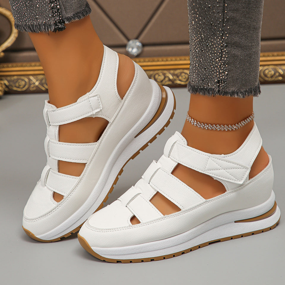 Wedge Sandals Closed Toe Hollow Breathable Thick Bottom Velcro Women