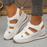 Wedge Sandals Closed Toe Hollow Breathable Thick Bottom Velcro Women