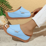 Summer Wedge Slides Slippers Fashion Fish Mouth Thick Bottom Roman Shoes Solid Color Beach Sandals For Women
