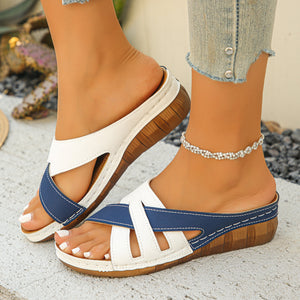 Color Matching One-word Women's Fashion Platform Wedge Slippers