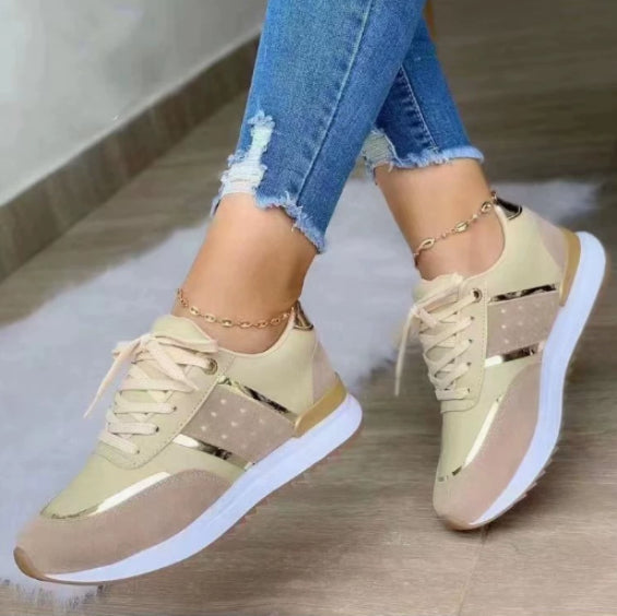 Color Matching Round Head Lace-up Daddy Shoes And Girls