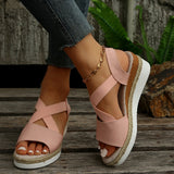 Plus Size Summer Hemp Rope Straw Woven Platform High Heel Open Toe Sandals