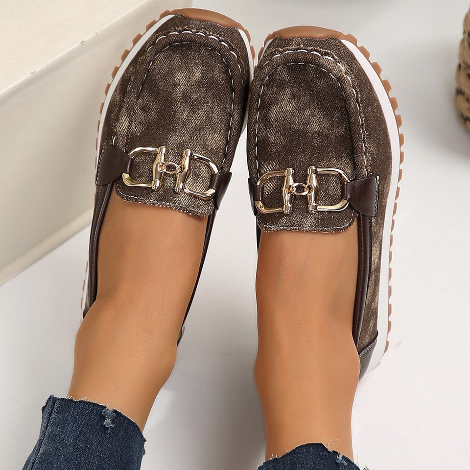 Casual Platform Loafers with Metal Buckle