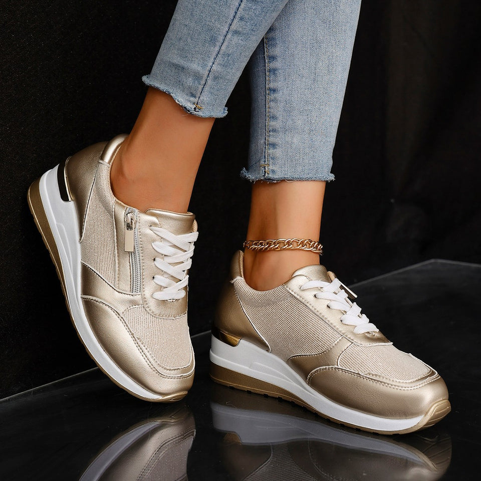 Women's Lace-up Casual Shoes Fashion Side Zipper Design Thick-soled Shoes Walking Running Sports Sneakers
