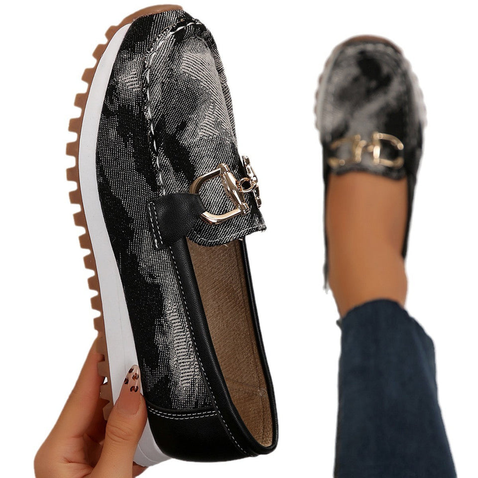 Casual Platform Loafers with Metal Buckle