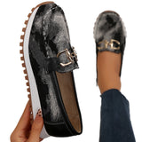 Casual Platform Loafers with Metal Buckle