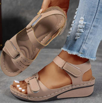 New Large Size Peep Toe Casual Sandals Amazon Hot Roman Style Sandals Women's Outer Wear Velcro Shoes