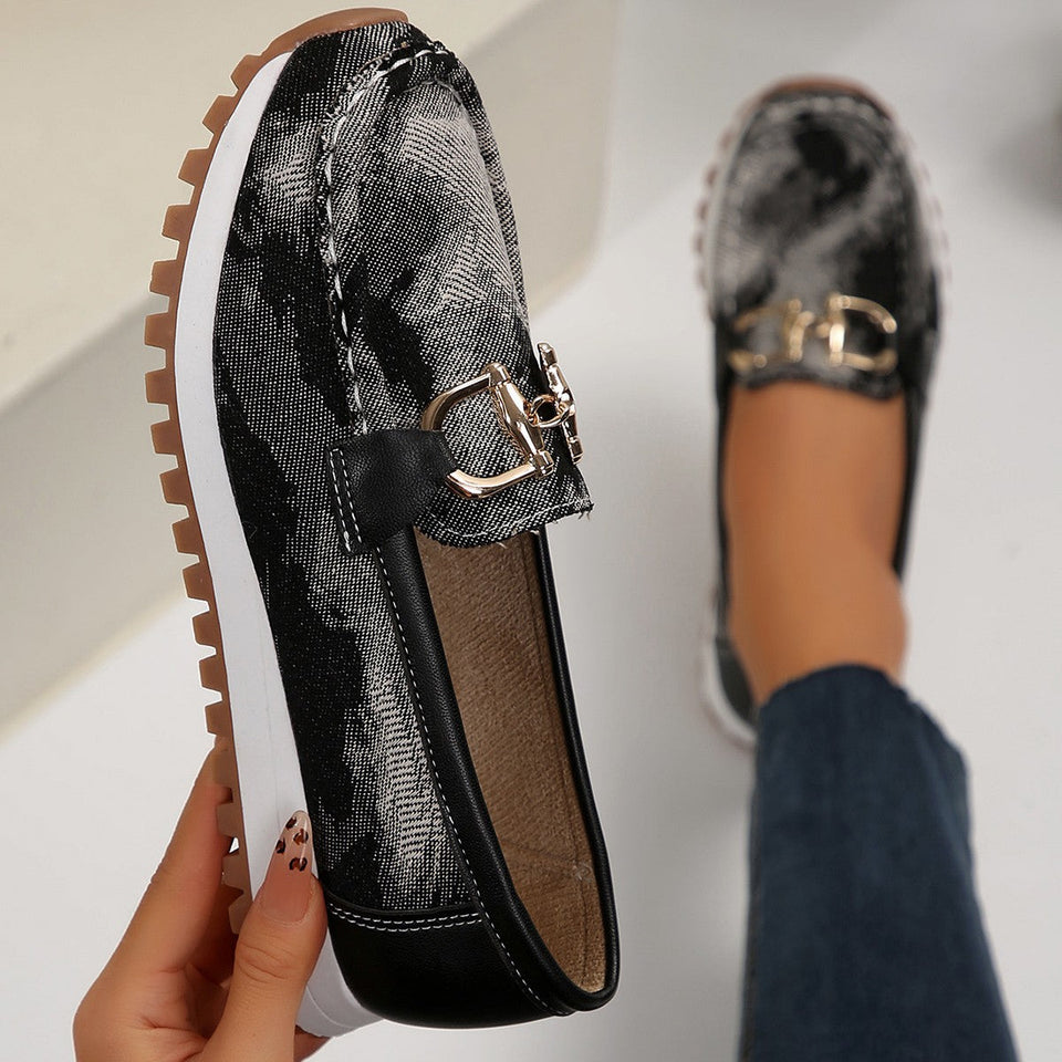 Casual Platform Loafers with Metal Buckle