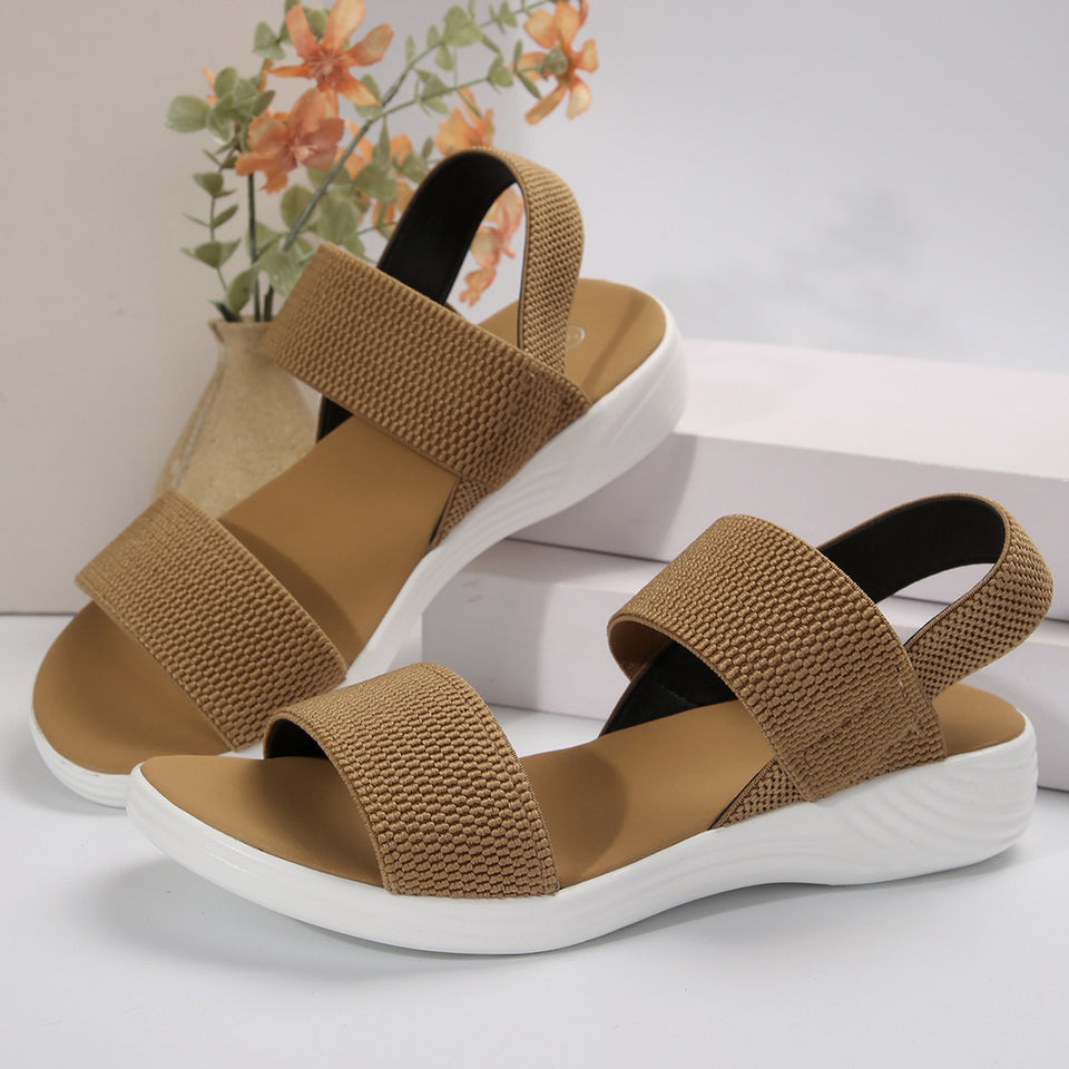 Casual Elastic Band Back Strap Flyknit Polyurethane Flat Sandals For Women