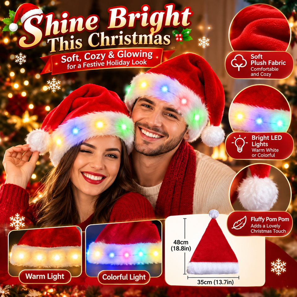 Christmas Hat LED Light Plush Children's Adult Christmas Decorations Christmas Supplies Luminous Santa Hat Home Decoracion