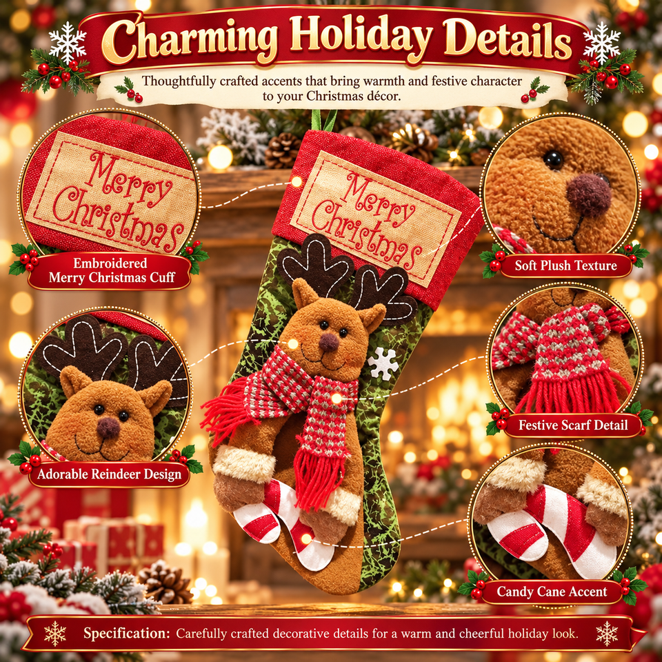 Christmas Stocking Socks Snowman Santa Elk Xmas Fireplace Xmas Tree Ornaments New Year Candy Bag Gift Christmas Decor