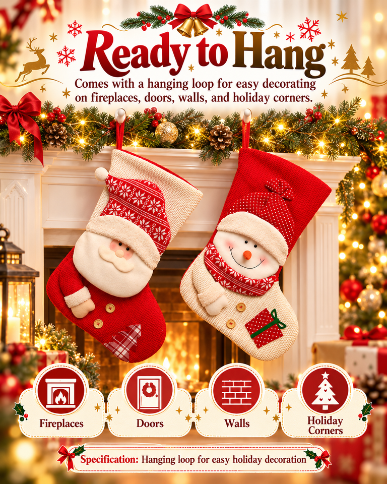Large Red White Knitted Christmas Stocking Santa Claus Fireplace Decor Socks Xmas Gift Bags Candy Holder Decor For Home