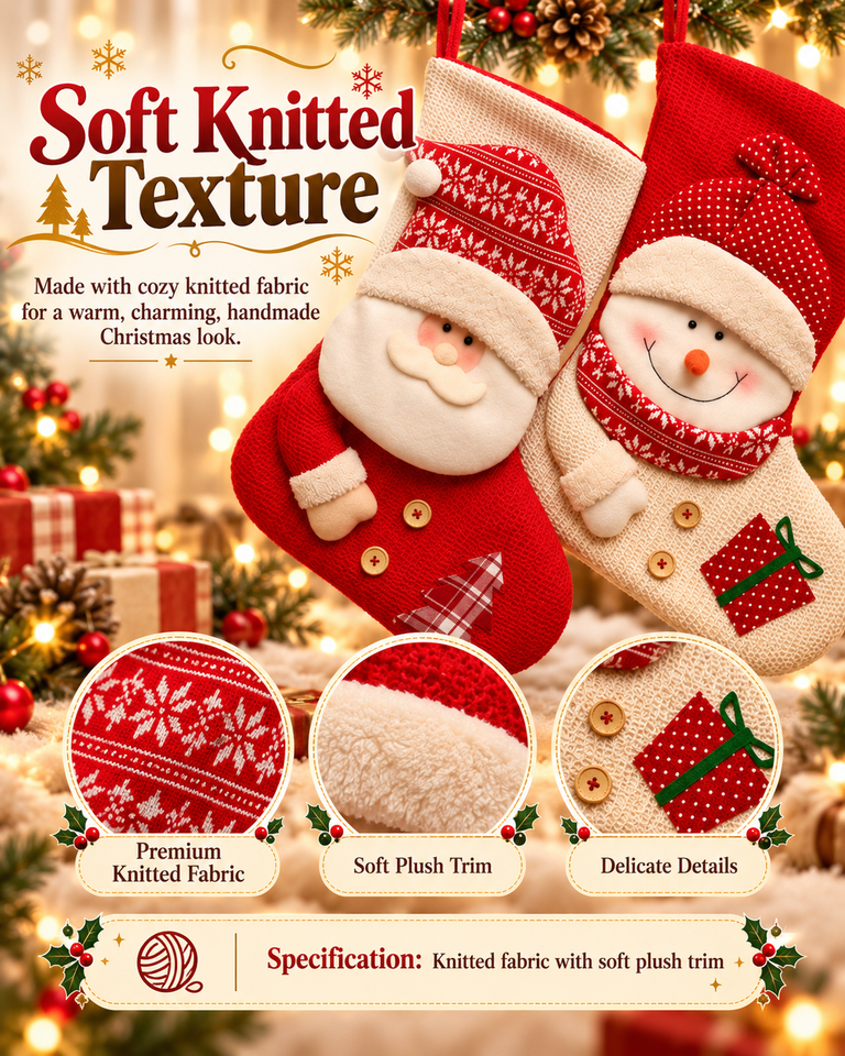 Large Red White Knitted Christmas Stocking Santa Claus Fireplace Decor Socks Xmas Gift Bags Candy Holder Decor For Home