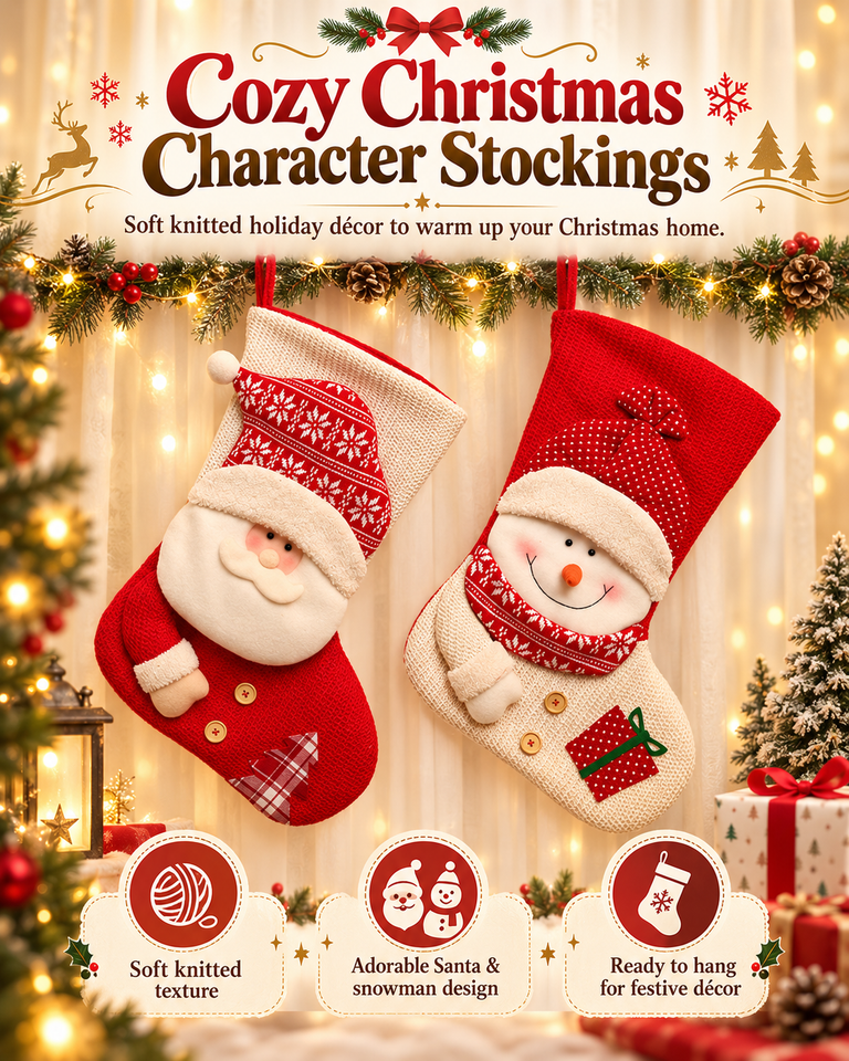 Large Red White Knitted Christmas Stocking Santa Claus Fireplace Decor Socks Xmas Gift Bags Candy Holder Decor For Home