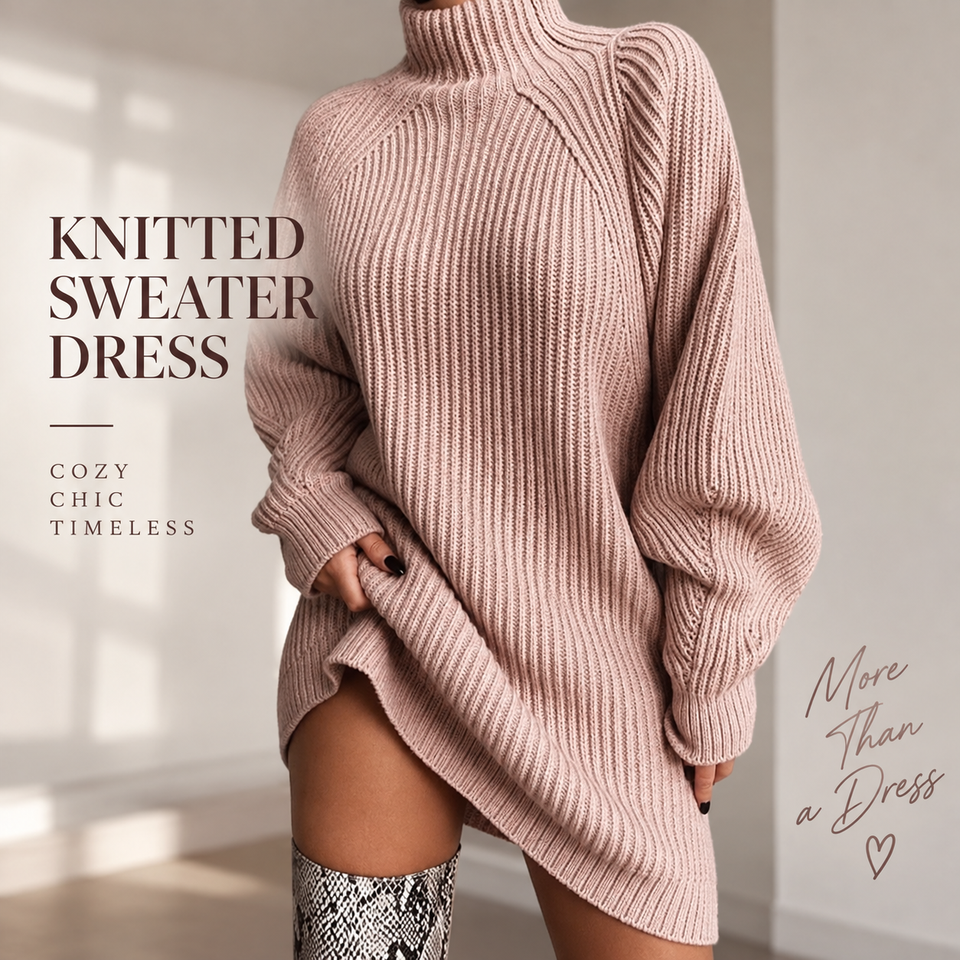 Solid Turtleneck Long Sweater Winter Warm Women Sweater Dress