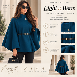 Stand Collar Batwing Sleeves Cloak Top With Belt Ins Fashion Temperament Jacket Woolen Sweater Outwear For Women Clothing
