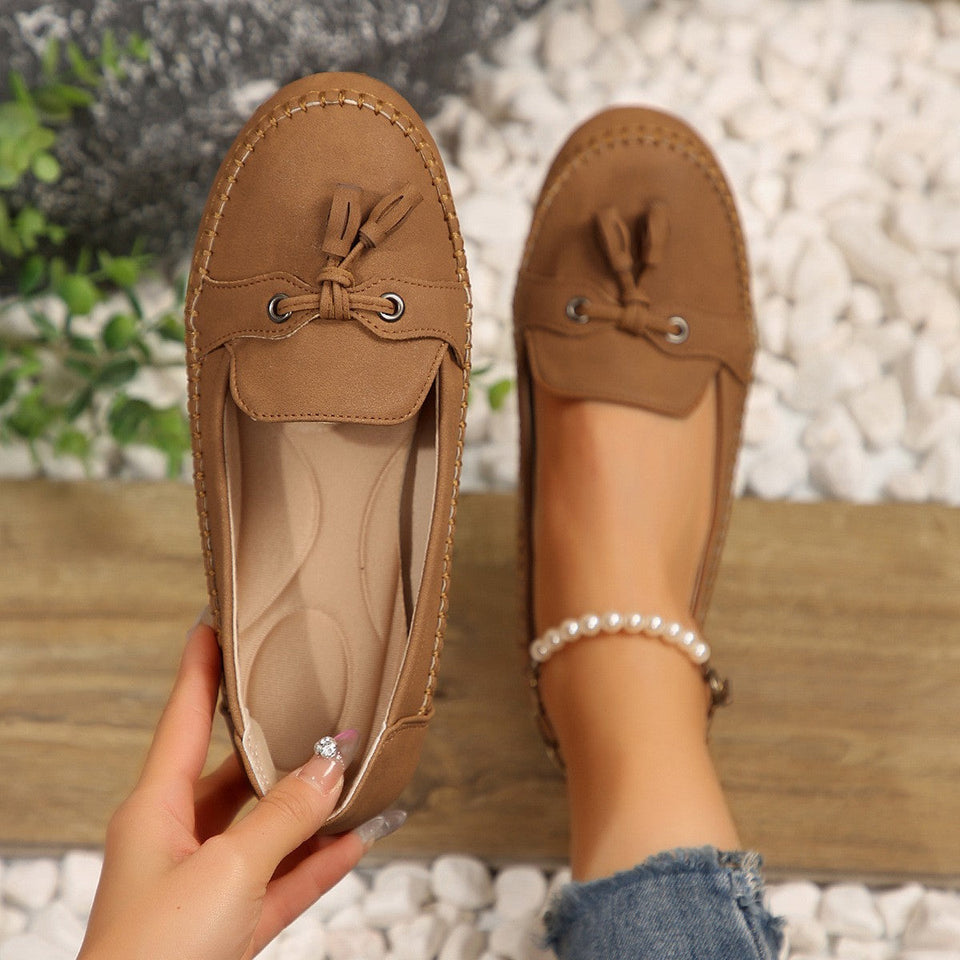 Women’s Comfortable Round-Toe Loafers – Flexible Non-Slip Slip-On Shoes