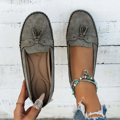 Women’s Comfortable Round-Toe Loafers – Flexible Non-Slip Slip-On Shoes