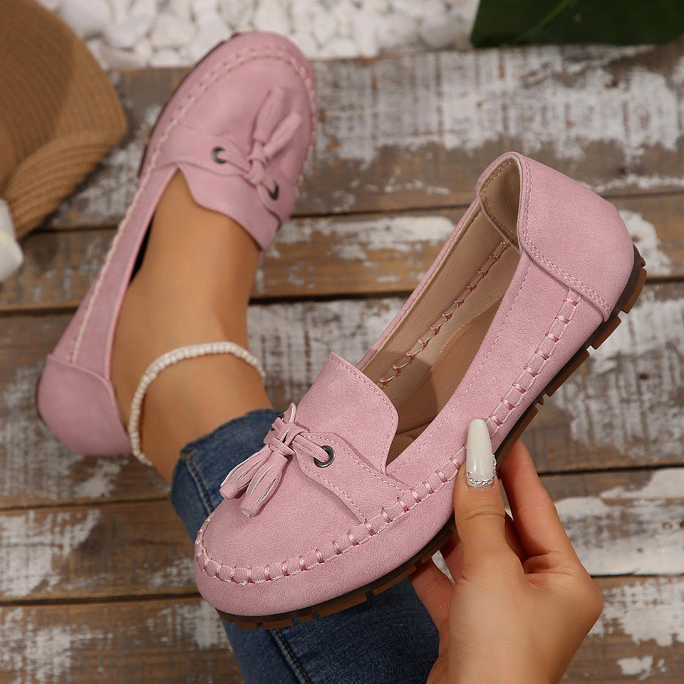 Women’s Comfortable Round-Toe Loafers – Flexible Non-Slip Slip-On Shoes