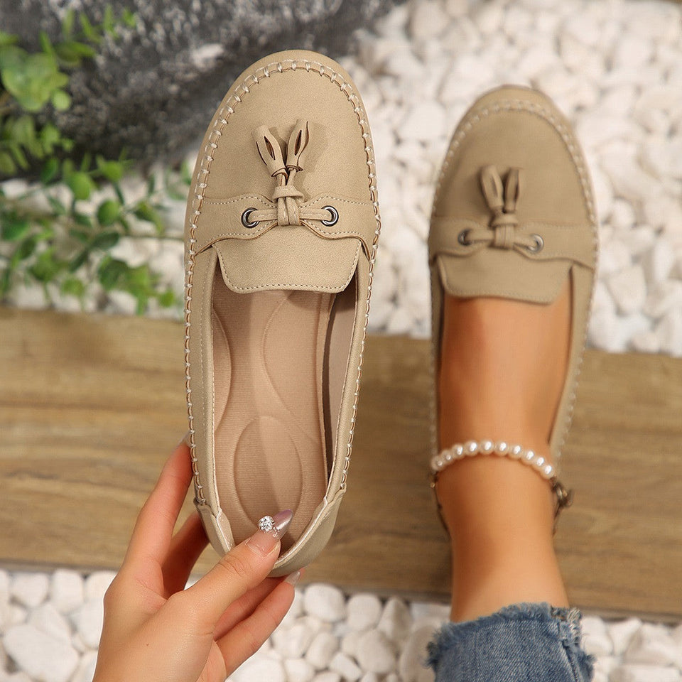 Women’s Comfortable Round-Toe Loafers – Flexible Non-Slip Slip-On Shoes
