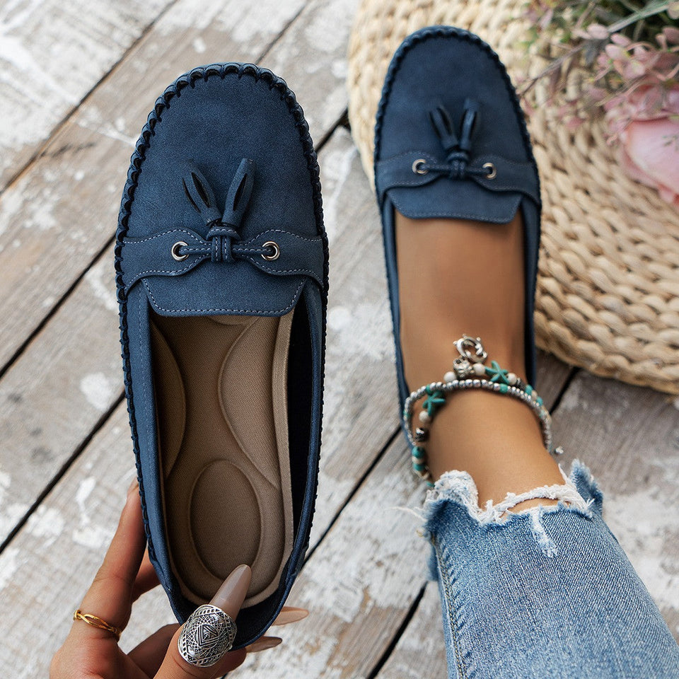 Women’s Comfortable Round-Toe Loafers – Flexible Non-Slip Slip-On Shoes