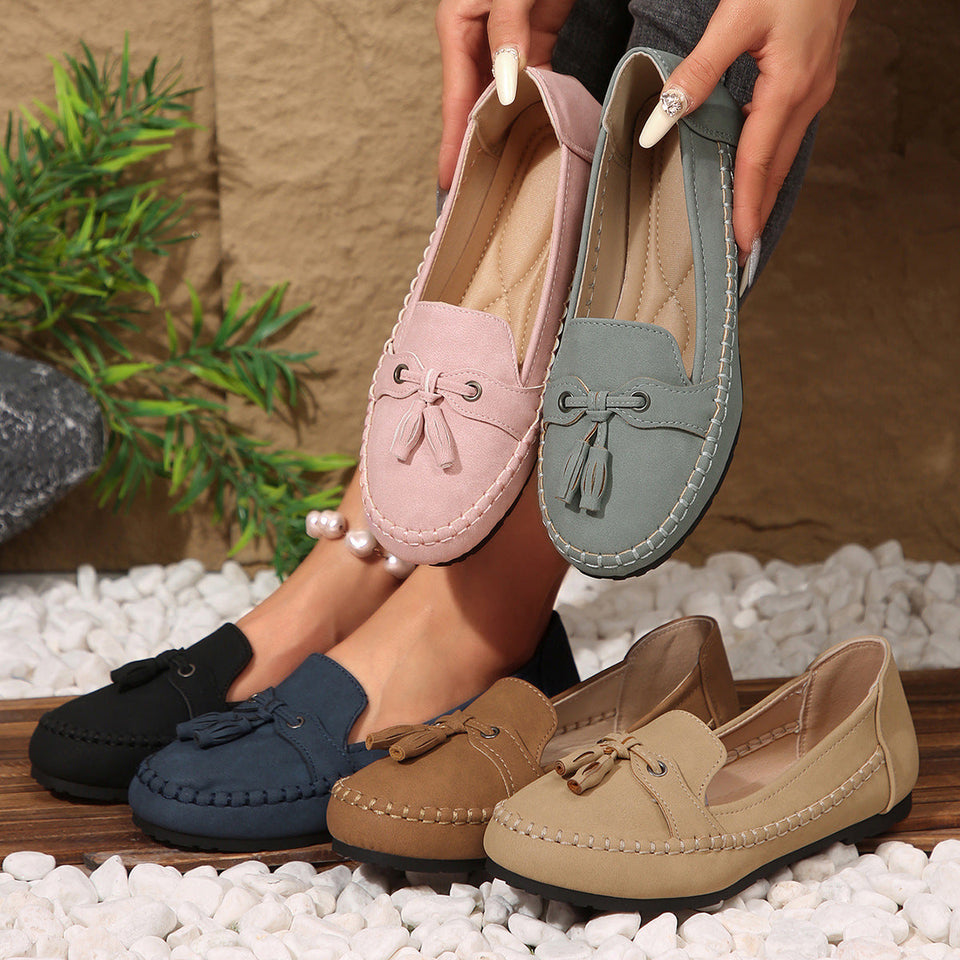 Women’s Comfortable Round-Toe Loafers – Flexible Non-Slip Slip-On Shoes