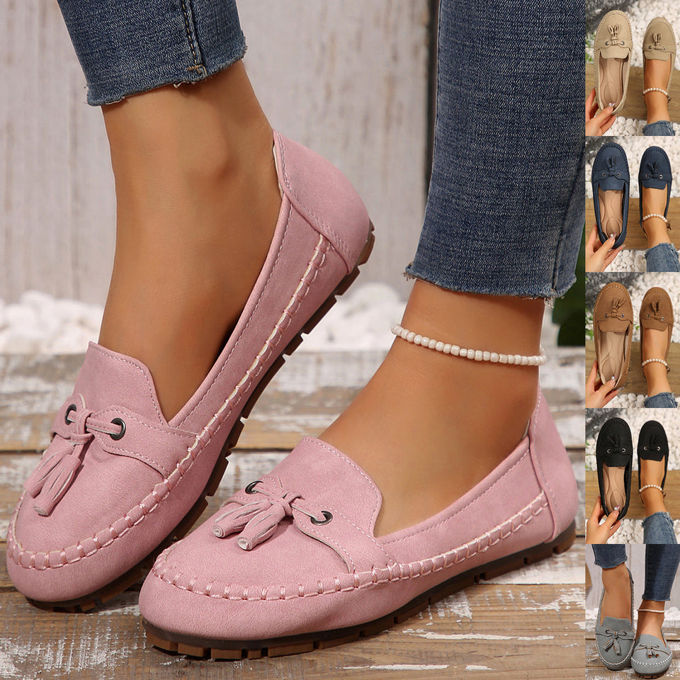 Women’s Comfortable Round-Toe Loafers – Flexible Non-Slip Slip-On Shoes