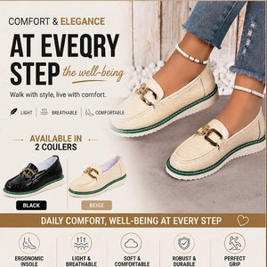 Women’s Decorative Buckle Shoes – Slip-On Loafers with Platform Sole