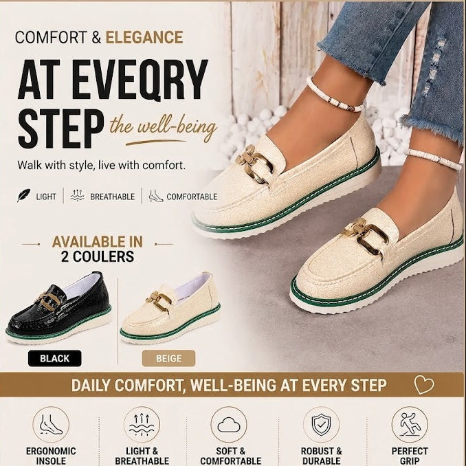 Women’s Decorative Buckle Shoes – Slip-On Loafers with Platform Sole