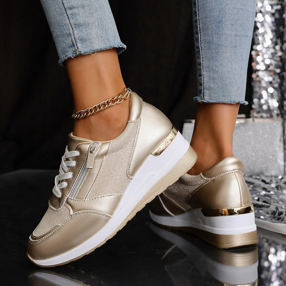 Women's Lace-up Casual Shoes Fashion Side Zipper Design Thick-soled Shoes Walking Running Sports Sneakers