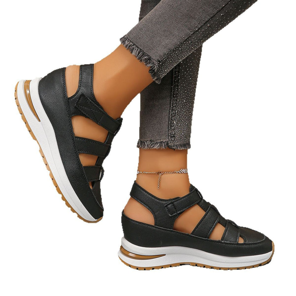 Wedge Sandals Closed Toe Hollow Breathable Thick Bottom Velcro Women