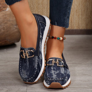 Casual Platform Loafers with Metal Buckle