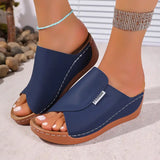 Summer Wedge Slides Slippers Fashion Fish Mouth Thick Bottom Roman Shoes Solid Color Beach Sandals For Women