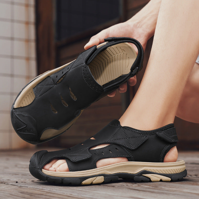 Plus Size Beach Shoes Breathable Leather Sandals For Men