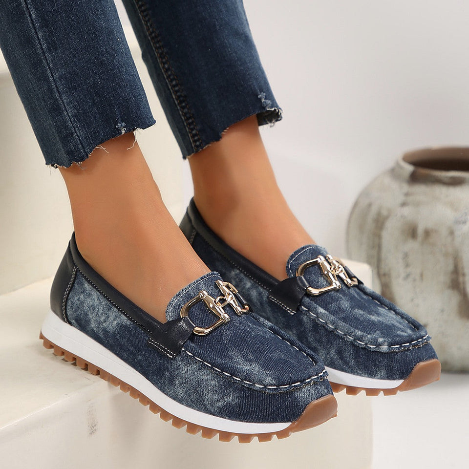 Casual Platform Loafers with Metal Buckle