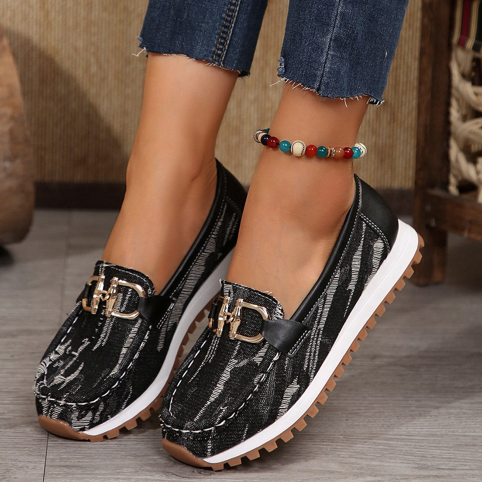 Casual Platform Loafers with Metal Buckle
