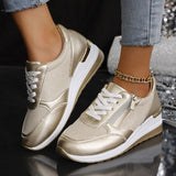 Women's Lace-up Casual Shoes Fashion Side Zipper Design Thick-soled Shoes Walking Running Sports Sneakers