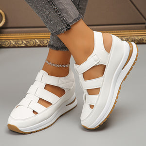 Wedge Sandals Closed Toe Hollow Breathable Thick Bottom Velcro Women
