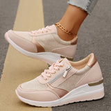 Women's Lace-up Casual Shoes Fashion Side Zipper Design Thick-soled Shoes Walking Running Sports Sneakers
