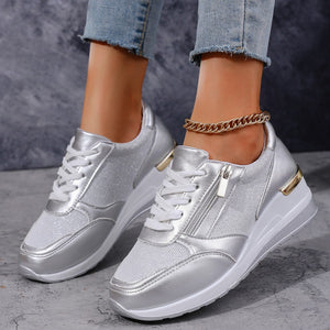 Women's Lace-up Casual Shoes Fashion Side Zipper Design Thick-soled Shoes Walking Running Sports Sneakers
