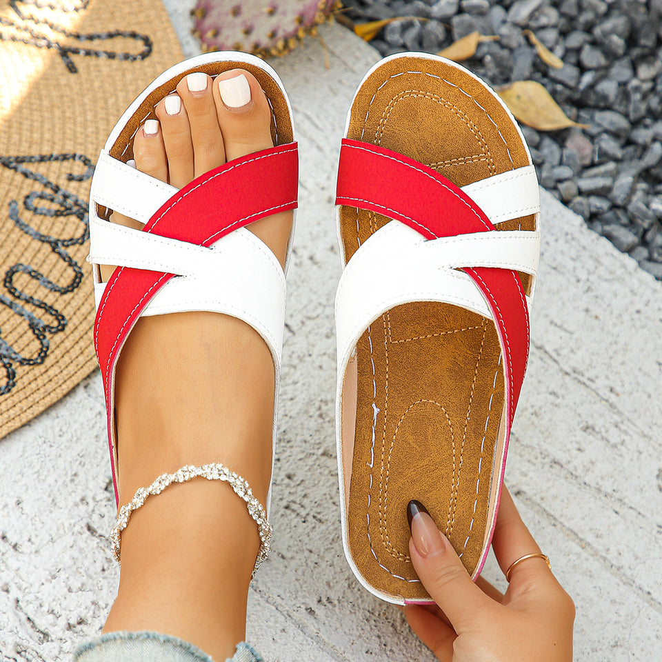 Color Matching One-word Women's Fashion Platform Wedge Slippers