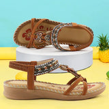 Large Size Flat Sandals Flower Rhinestone Sandals Beach Shoes