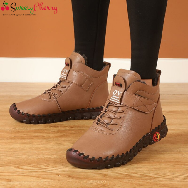 Womens leather 2025 winter ankle boots