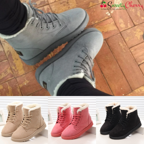 SweetyCherry Anti Slip Waterproof Lace Up Snow Boots For Women
